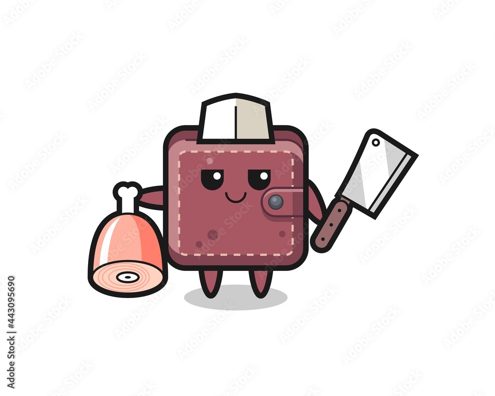 Illustration of leather wallet character as a butcher Illustration of leather wallet character as a butcher