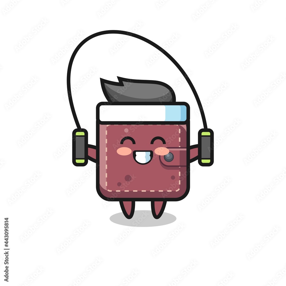 leather wallet character cartoon with skipping rope leather wallet character cartoon with skipping rope