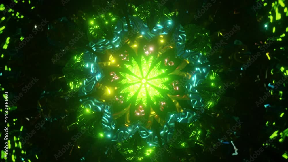 Futuristic psychedelic music video kaleidoscope mandala 3d art design new-age pattern meditation zen hypnotizing abstract VJ seamless loop