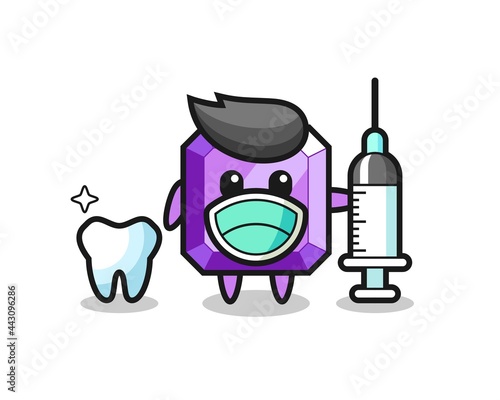 Mascot character of purple gemstone as a dentist