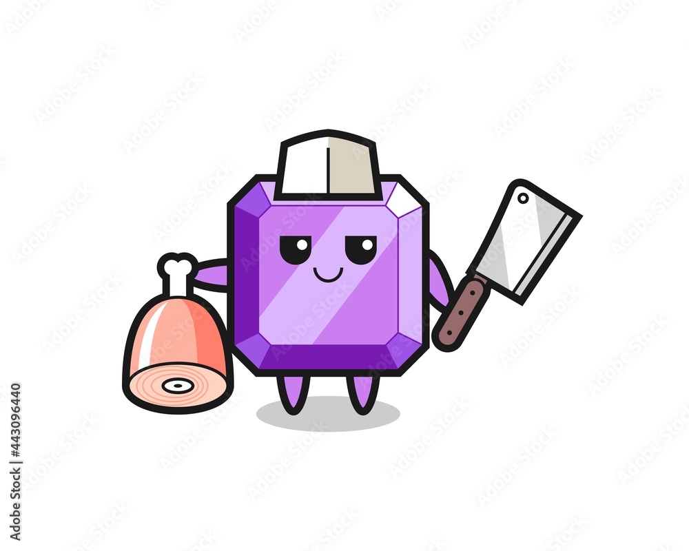 Illustration of purple gemstone character as a butcher Illustration of purple gemstone character as a butcher