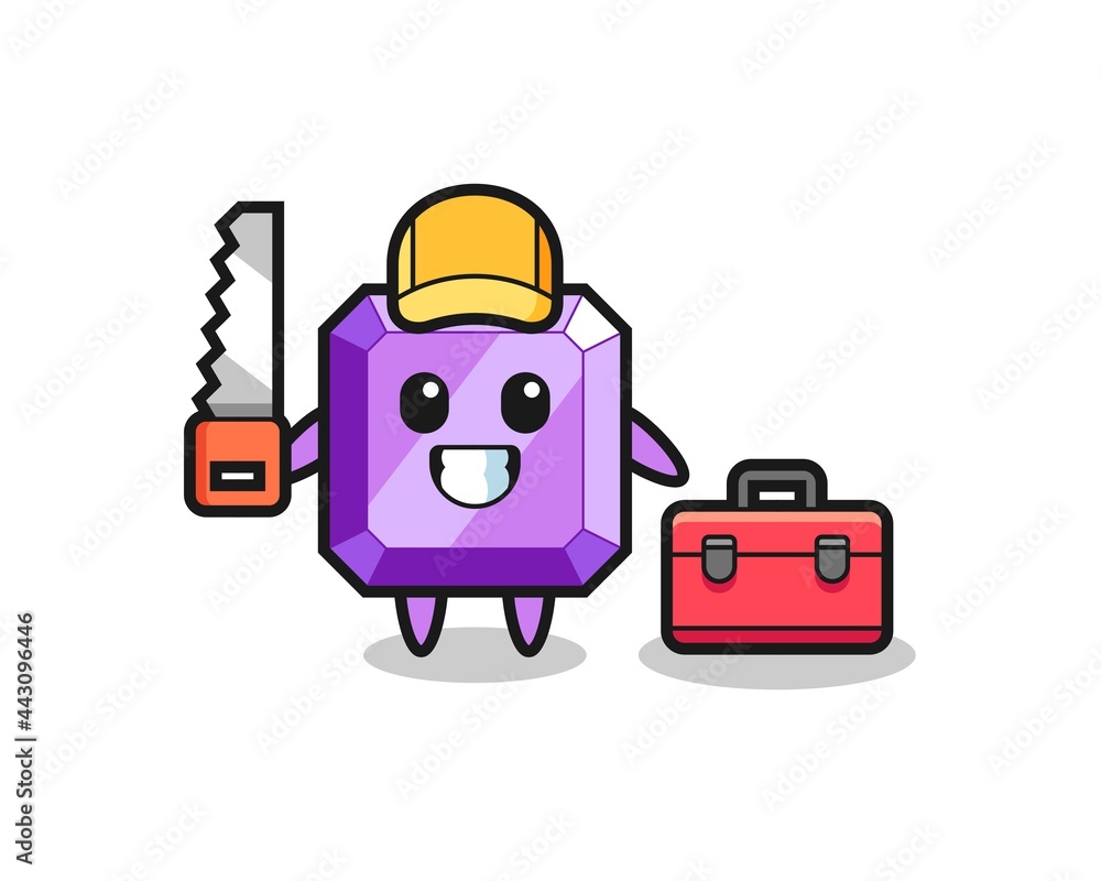 Illustration of purple gemstone character as a woodworker Illustration of purple gemstone character as a woodworker