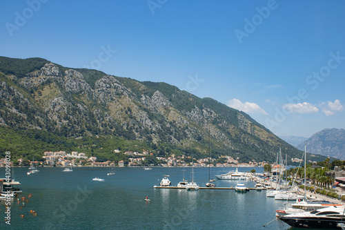 Beautiful sea and mountain views under the bright blue sky. View to the Kotor bay Montenegro to Adriatic sea. © IhorStore