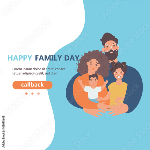 Happy family with kids -family health and wellness -modern flat vector concept digital illustration of a happy family of parents and children. Happy family day

