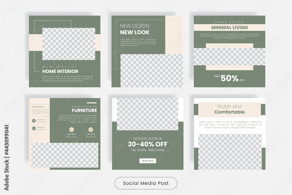 Minimal home interior design social media post banner template set Minimal home interior design social media post banner template set
