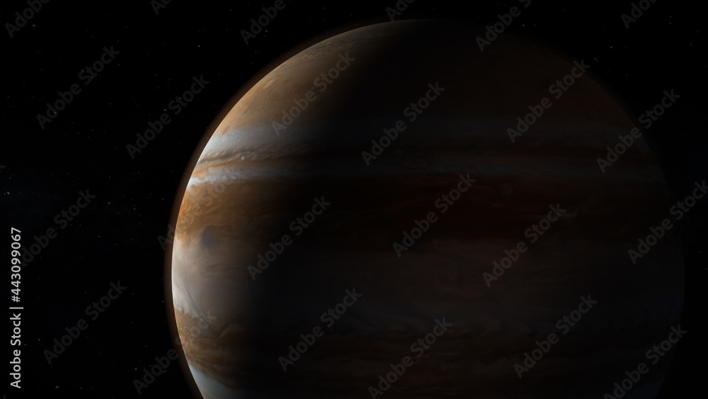 Vista desde el espacio de Júpiter con estrellas de fondo. Vista desde el espacio de Júpiter con estrellas de fondo.