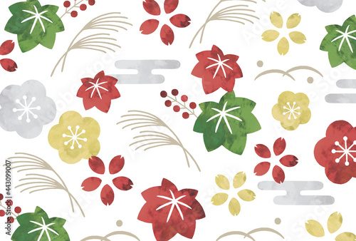 四季の花の和柄水彩