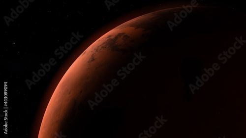 Fototapeta Naklejka Na Ścianę i Meble -  Vista desde el espacio de Marte con estrellas de fondo.	
