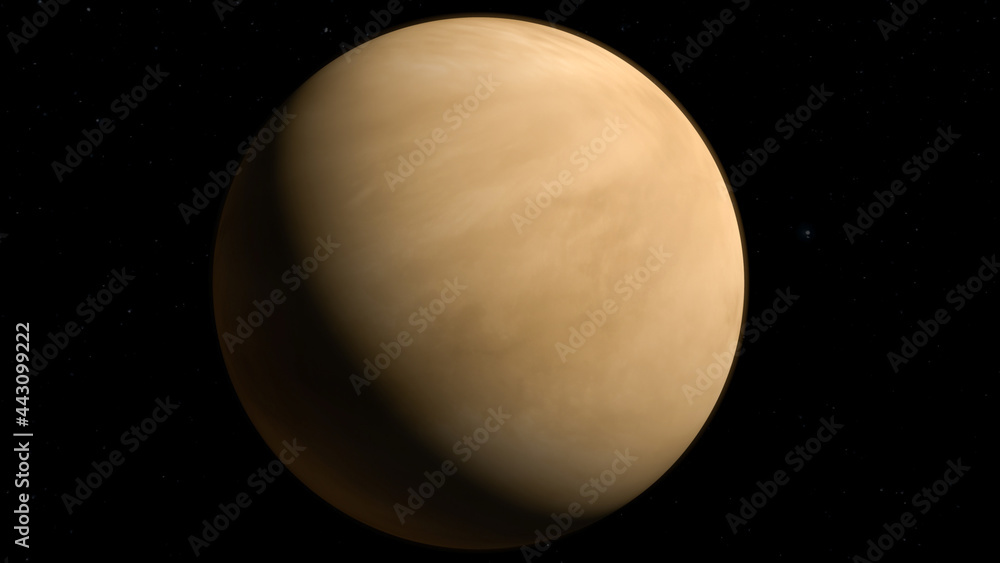 Vista desde el espacio de Venus con estrellas de fondo. Vista desde el espacio de Venus con estrellas de fondo.