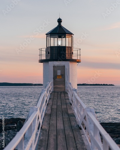 A lighthouse on a pier, Marshall Point Lighthouse, Saint George, Maine