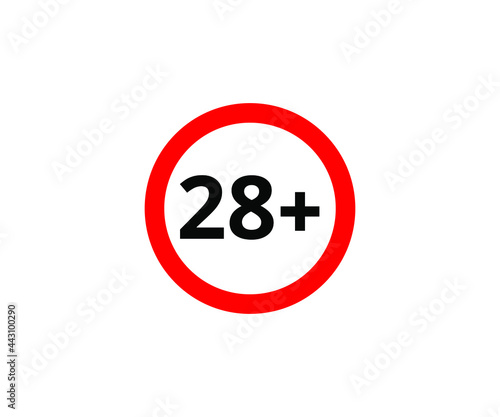 28+ restriction flat sign isolated on white background. 28 plus Age limit symbols