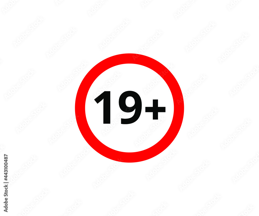 19+ restriction flat sign isolated on white background. 19 plus Age limit symbols 19+ restriction flat sign isolated on white background. 19 plus Age limit symbols