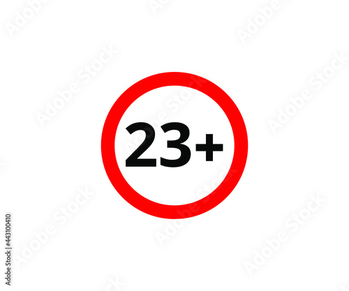 23+ restriction flat sign isolated on white background. 23 plus Age limit symbols
