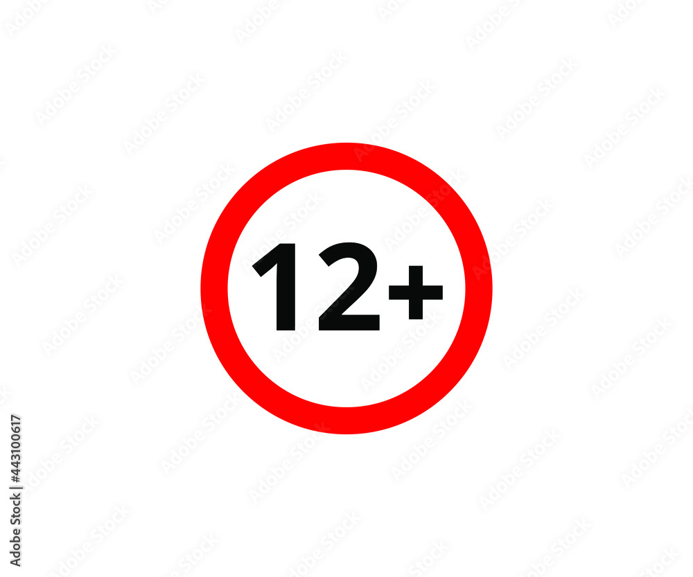 12+ restriction flat sign isolated on white background. 12 plus Age limit symbols 12+ restriction flat sign isolated on white background. 12 plus Age limit symbols