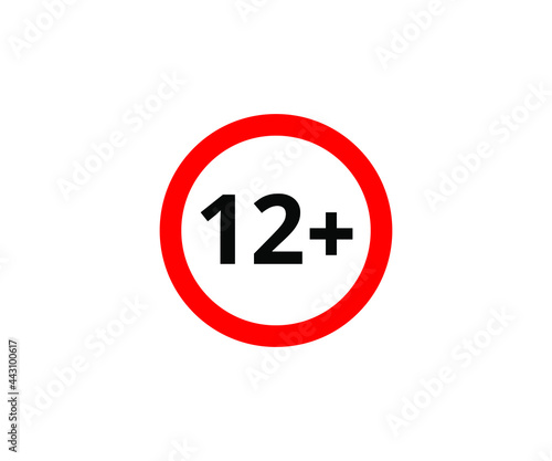 12+ restriction flat sign isolated on white background. 12 plus Age limit symbols