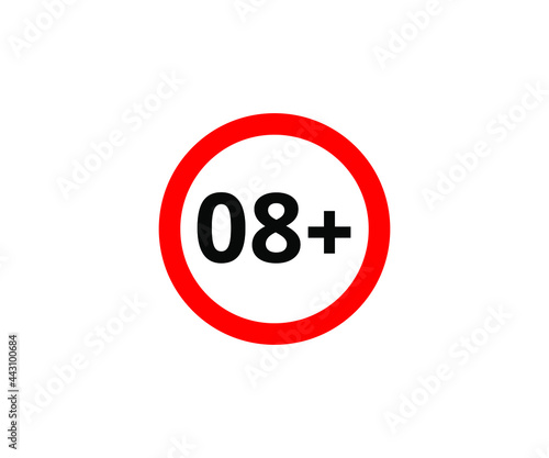 8+ restriction flat sign isolated on white background. 8 plus Age limit symbols