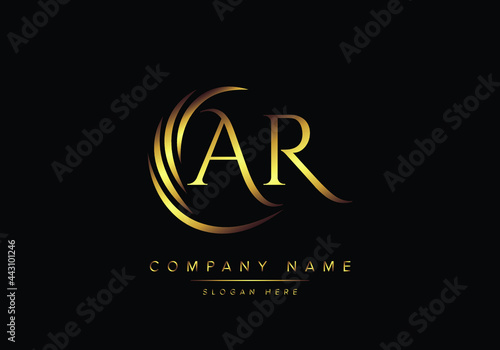 alphabet letters AR monogram logo, gold color elegant classical