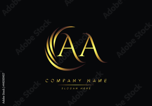 alphabet letters AA monogram logo, gold color elegant classical