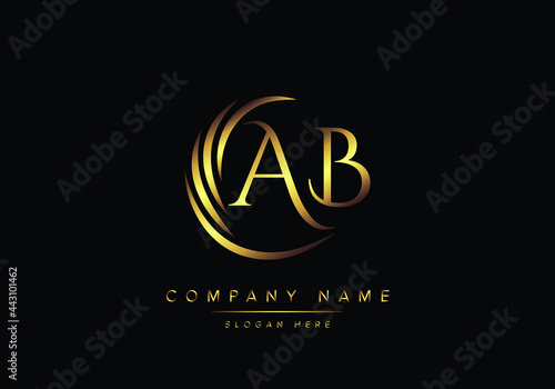 alphabet letters AB monogram logo, gold color elegant classical