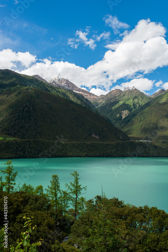 Crystal Clear Glacial Water and Snowy Peaks at Pagsum Lake in Nyingchi, Tibet Autonomous Region
