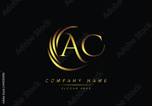 alphabet letters AC monogram logo, gold color elegant classical