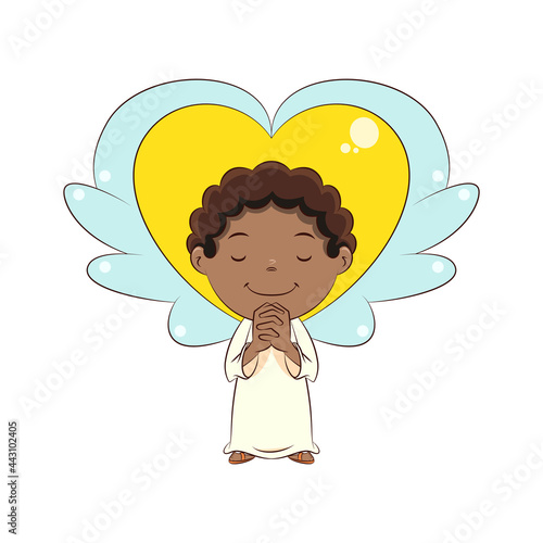 Angel praying, happy cute child