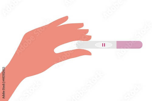 Female arm holds positive pregnancy test with two stripes. Desire have baby. Child planning, maternity and health care concept. Future maternity concept flat vector illuctration