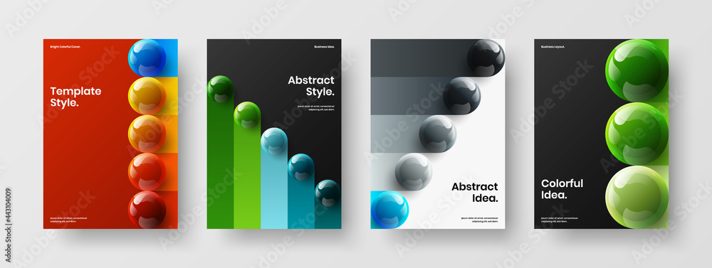 Premium cover A4 vector design template collection. Vivid realistic orbs flyer concept composition.