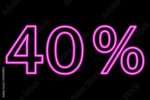 40 percent inscription on a black background. Pink line in neon style.
