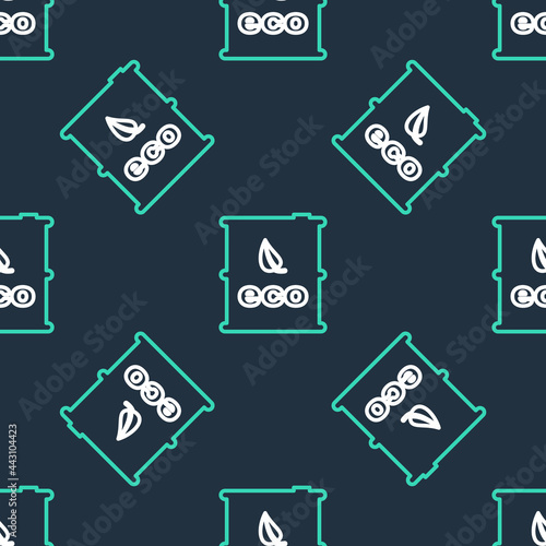 Line Bio fuel barrel icon isolated seamless pattern on black background. Eco bio and canister. Green environment and recycle. Vector