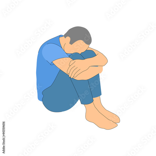 man sits sad in a closed position. vector illustration of a man on a white background