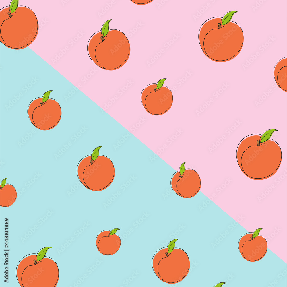 Peaches on pink and blue background. Space for text. Vector illustration. Peaches on pink and blue background. Space for text. Vector illustration.
