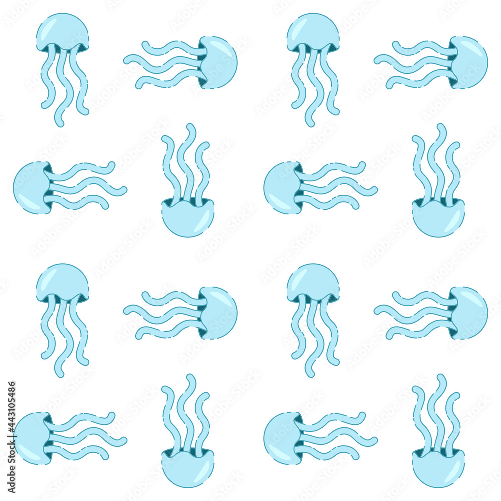 Fototapeta Cute jellyfish. Seamless pattern. Flat cartoon vector illustration on white. Texture for print, fabric, textile, wallpaper.