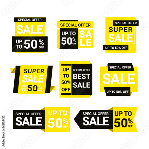 Sale banner and labels with flat design.