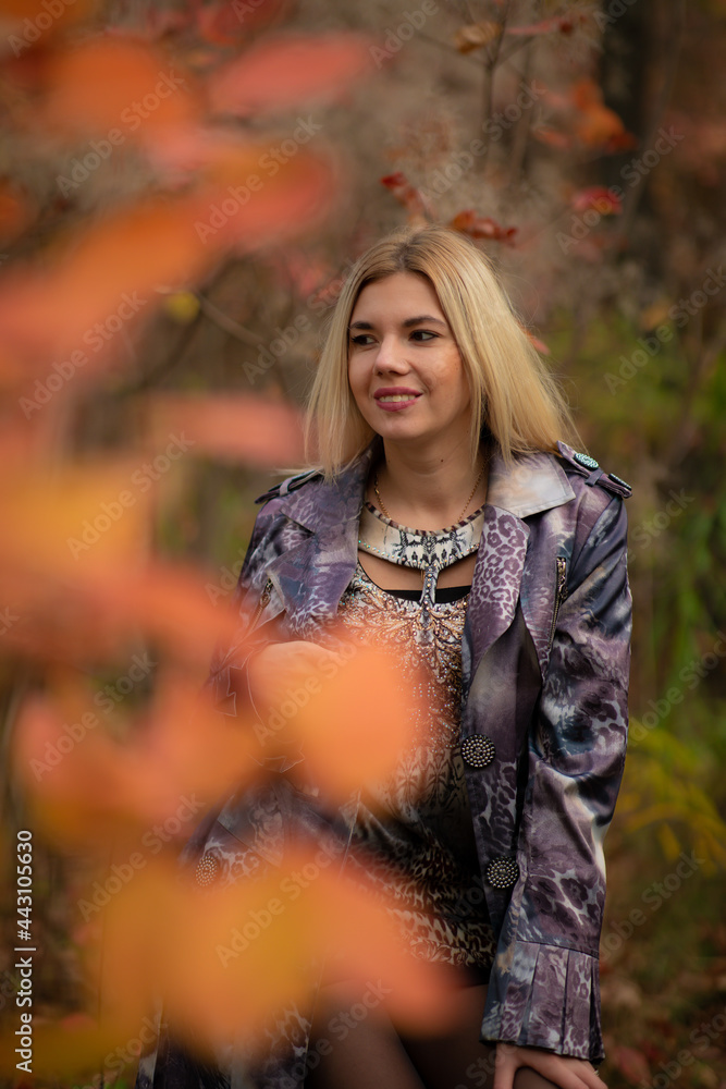 beautiful girl in autumn beautiful foliage in the forest in the tunnel beautiful girl in autumn beautiful foliage in the forest in the tunnel