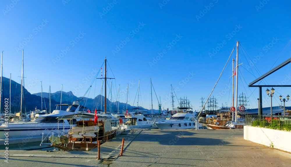 Yachts in the port of Kemer, Turkey.