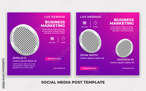 Live webinar social media post template. Digital marketing for business promotion with photo collage and editable text.