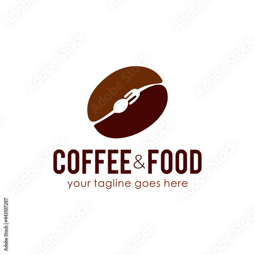 coffee bean with spoon fork, hidden message coffee logo design