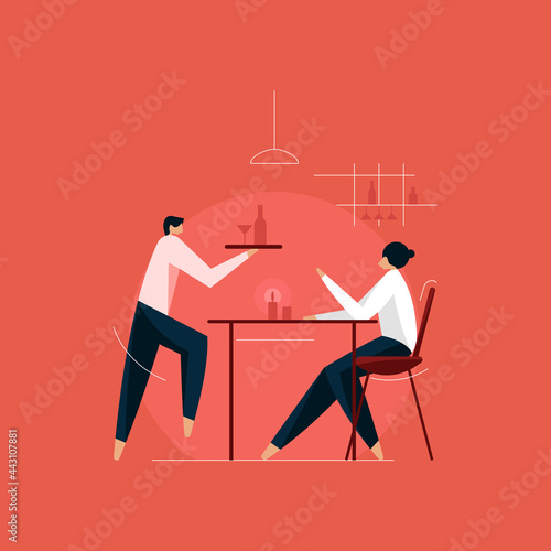 people having food and drink in restaurant concept