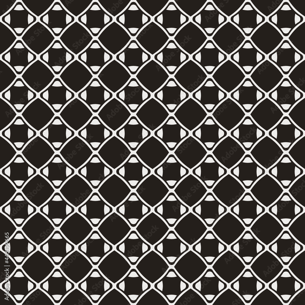 Fototapeta premium White repeated rhombses. Vector black background and simple rhomb ornament.