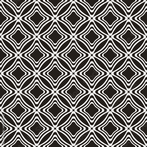 Seamless liquid rhomb. Vector black and white colors.