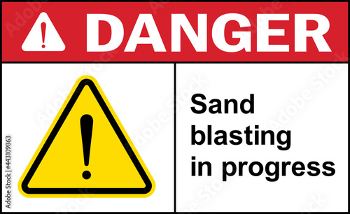 Sand blasting in progress danger sign. Forklift warning signs and symbols.