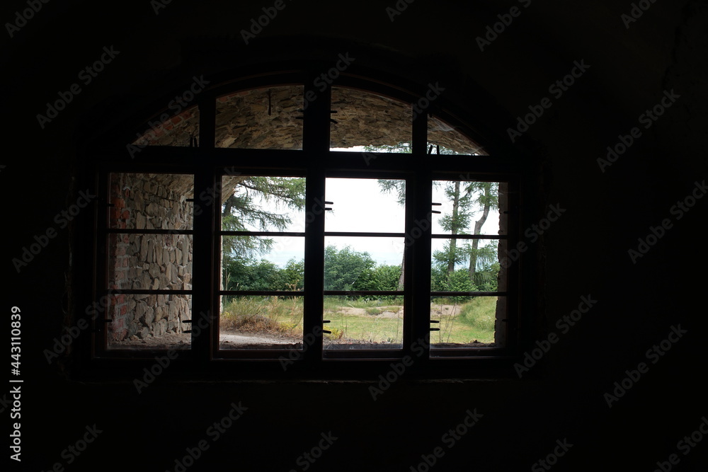 View through the window from the interior of the old fort 