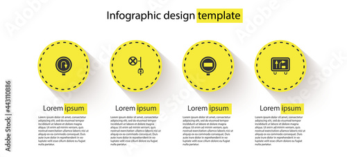 Set Turn back road sign, Stop with camera, and Road traffic. Business infographic template. Vector