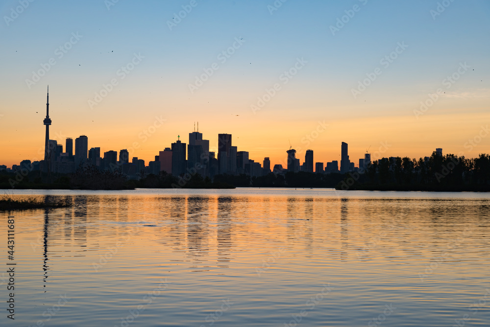 Toronto cityscape refletion in Ontario lake