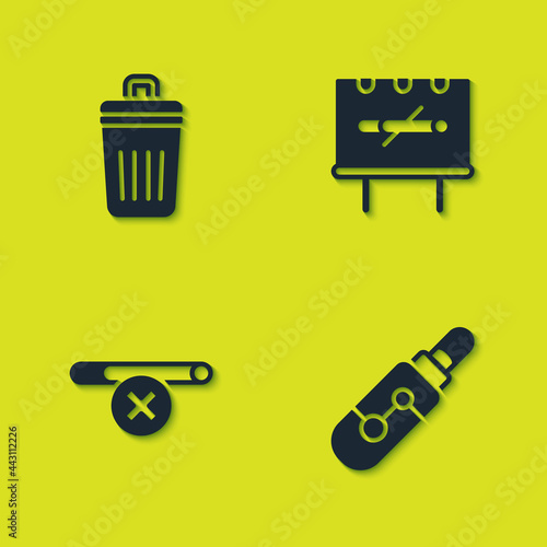 Set Trash can, Electronic cigarette, No smoking and icon. Vector