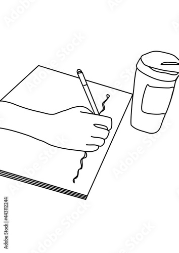 One continuous line drawing,  writing a report