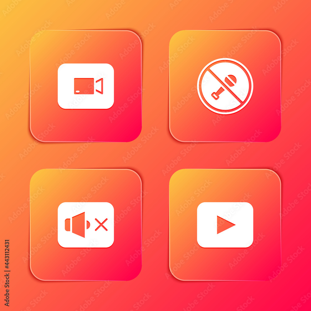 Set Play video button, Mute microphone, Speaker mute and icon. Vector