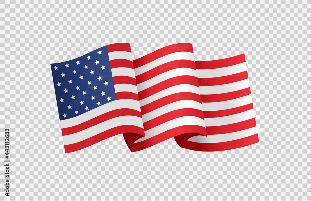 Fototapeta premium Waving flag of American isolated on png or transparent background,Symbols of USA , template for banner,card,advertising ,promote, TV commercial, ads, web design,poster, vector illustration
