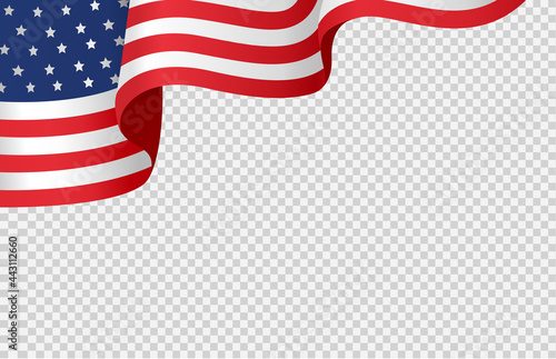 Waving flag of American isolated  on png or transparent background,Symbols of USA , template for banner,card,advertising ,promote, TV commercial, ads, web design,poster, vector illustration